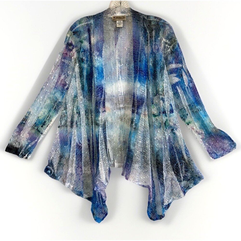 IMPULSE CALIFORNIA L Liquid Sequin Flowy Duster Tunic Colorful Top Handkerchief